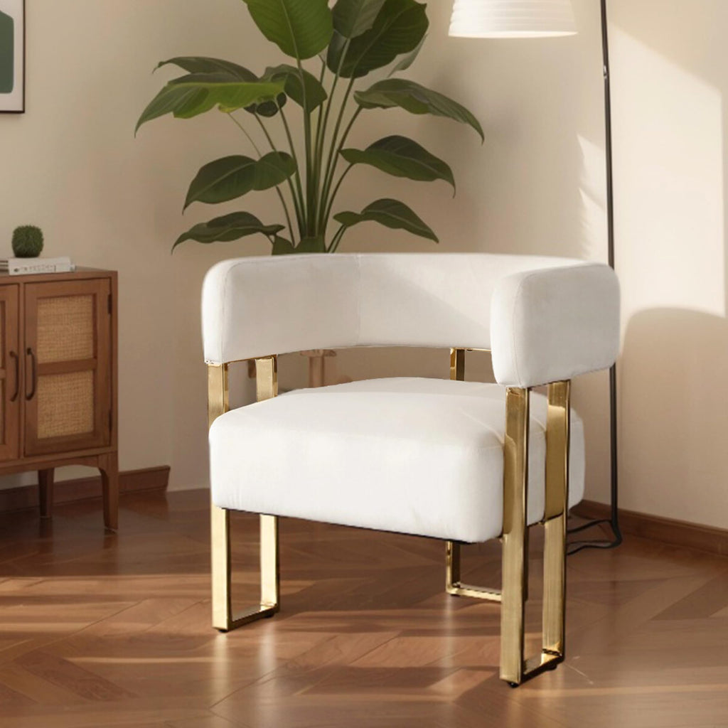 Cream Velvet Accent Chair with Gold Legs