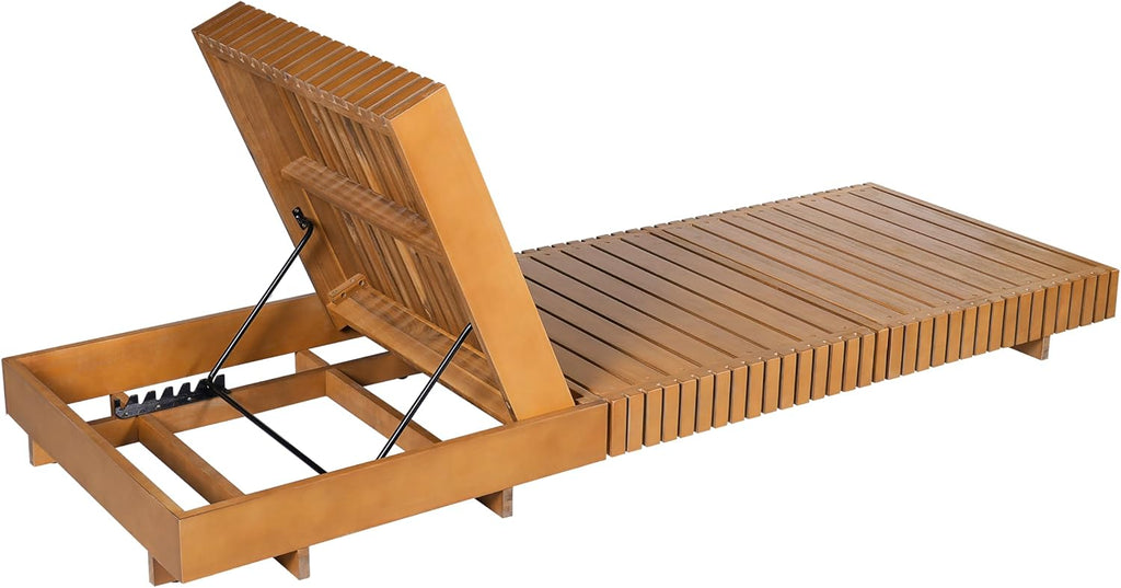 Outdoor Chaise Lounge Chair, Patio Lounge Chair, Acacia Wood Chaise Lounge, 6-Position Adjustable Backrest, Slatted
