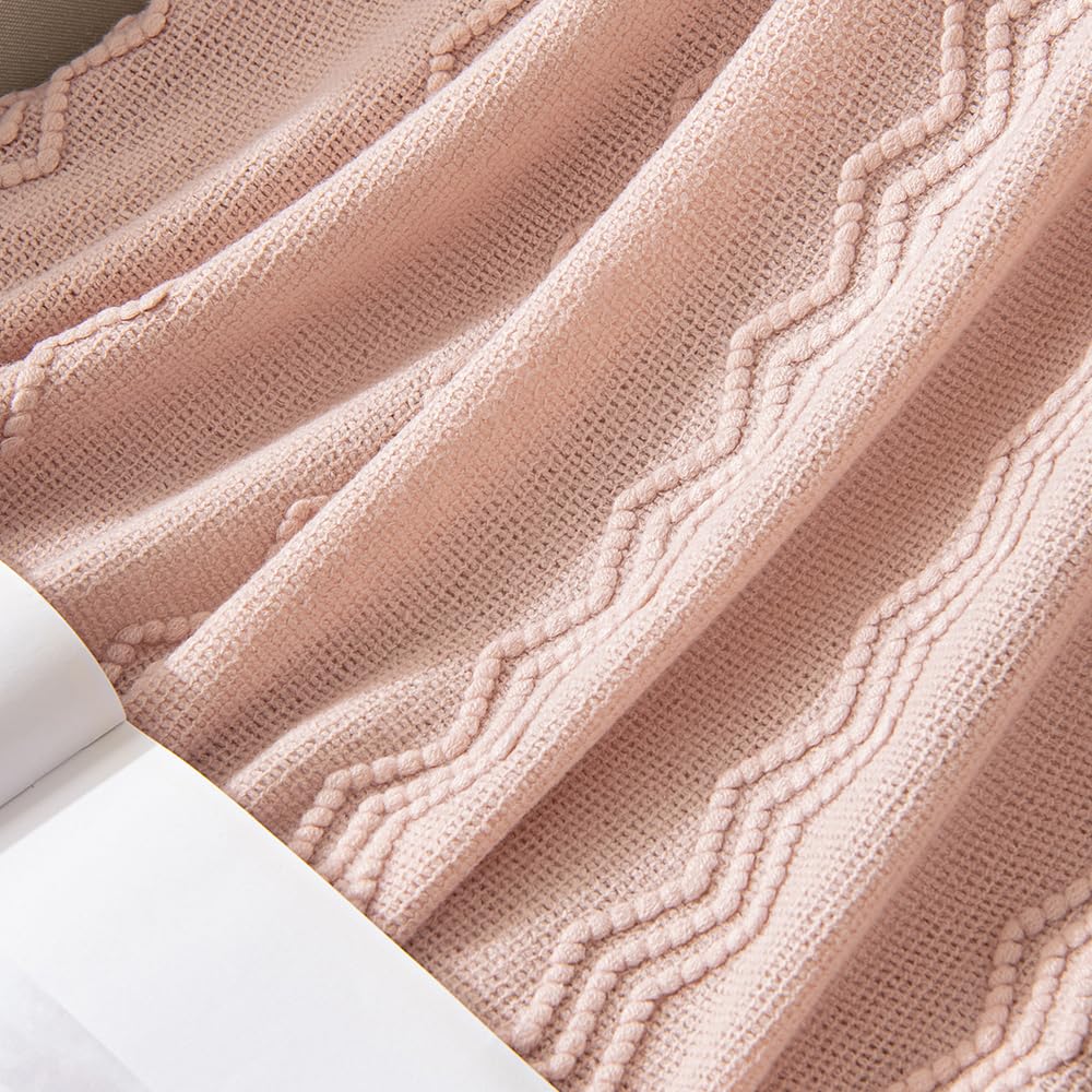 Light Pink Knitted Boho Throw Blanket for Couch 50"x60"