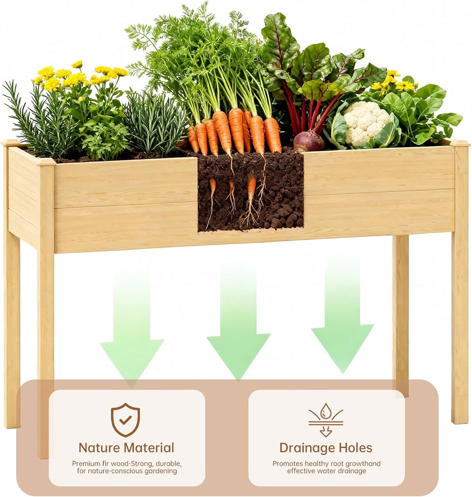 Raised Garden Bed Outdoor, 48 x 24 x 30 Inch Elevated Wooden Garden Bed with Legs and Liner, Raised Beds for