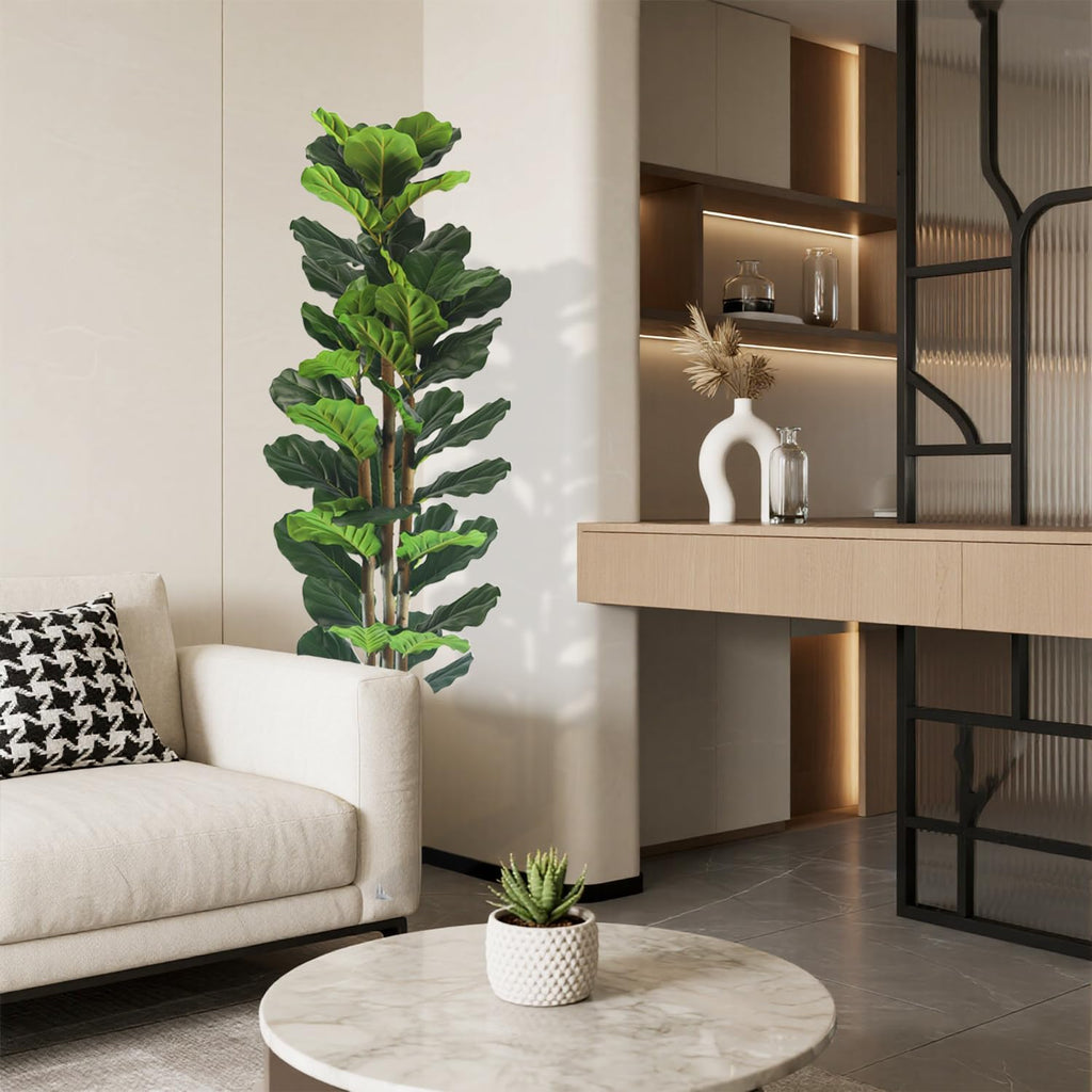 5FT Artificial Fiddle Leaf Fig Tree, Premium Fake Ficus Lyrata Plant in Decorative Planter Home Office Decor