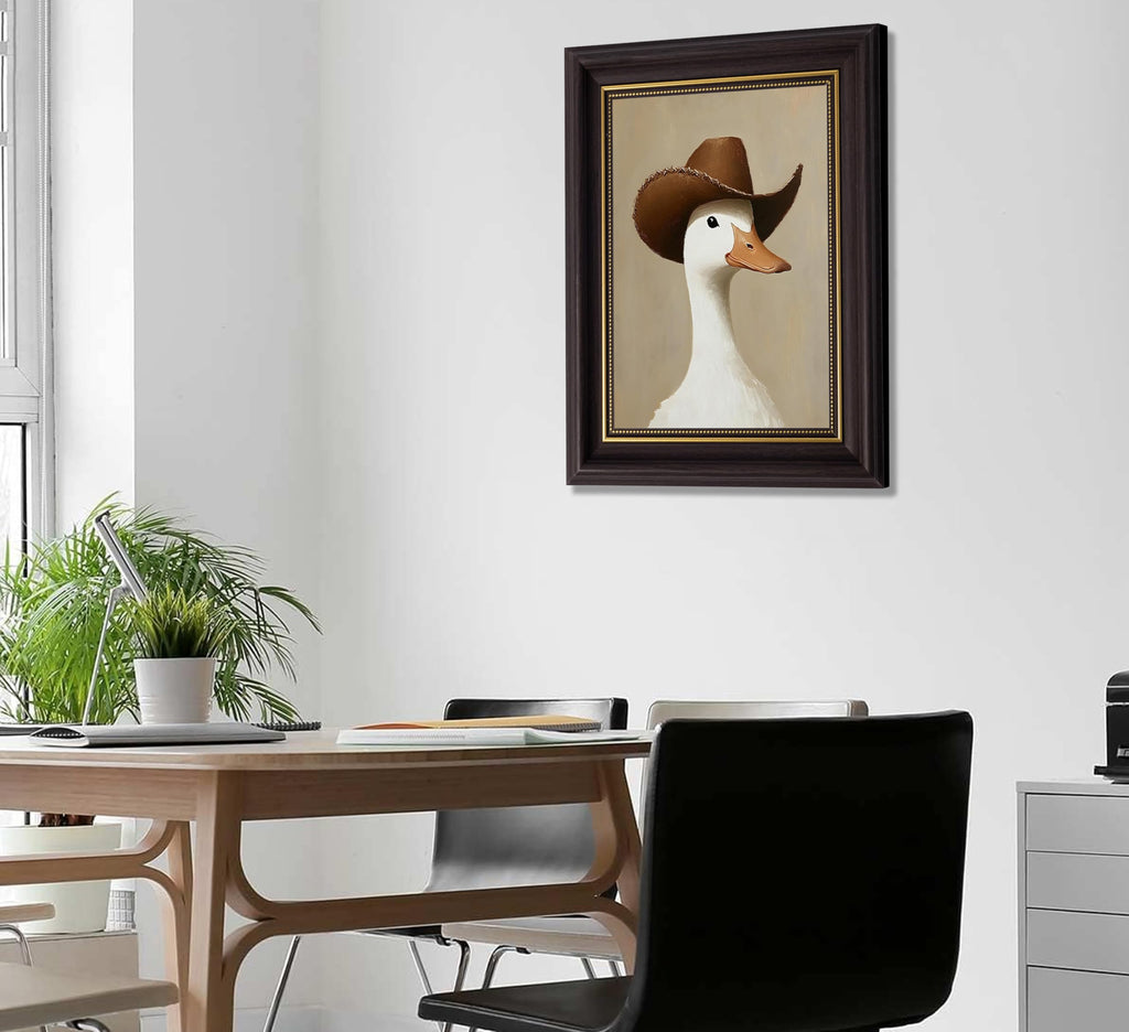3D Textured Canvas Wall Art American-Style Frame Trendy Cowboy Duck Farmhouse Funny Animal Relief Poster Print