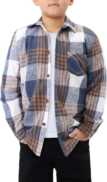 Boys Casual Button Down Shirts Kids Long Sleeve Plaid Blouses Shacket Jacket