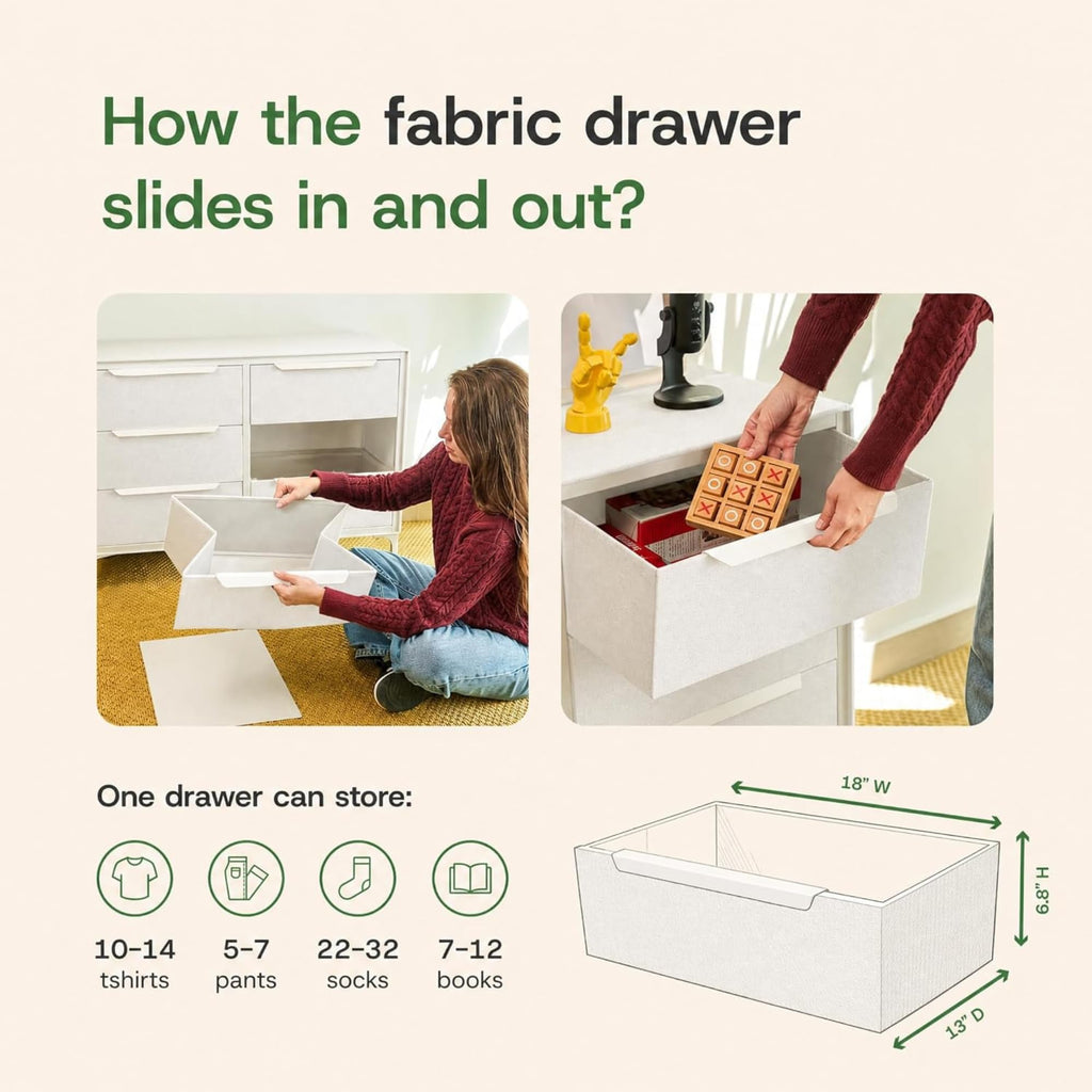 Naima 6-Drawer Premium Fabric Dresser, Waterproof, Beige