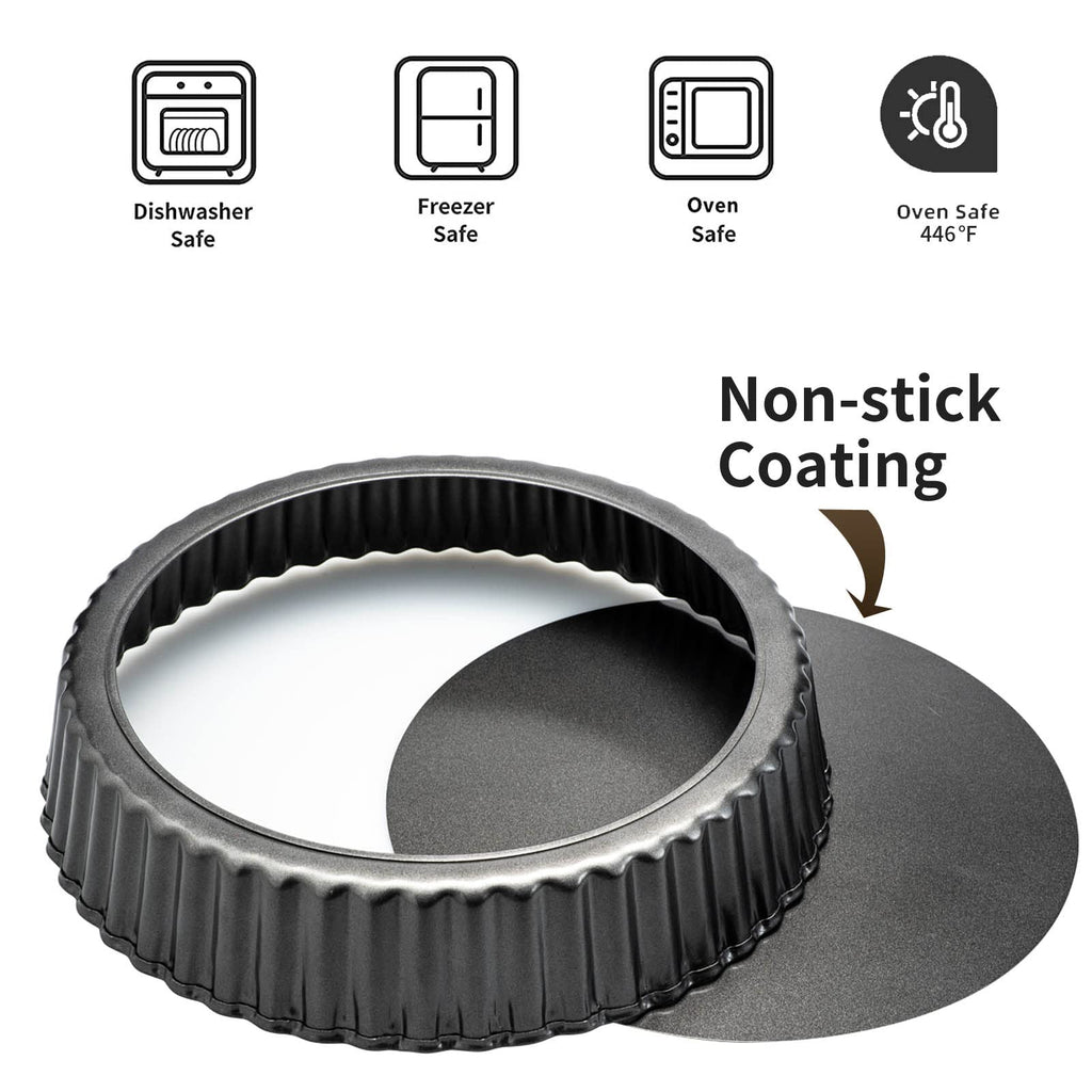 9" & 11" Deep Dish Tart Pan, 2 Pack Nonstick 2" Tall Tart Pan, Quiche Pan, Carbon Steel Deep-dish Pie Pan with