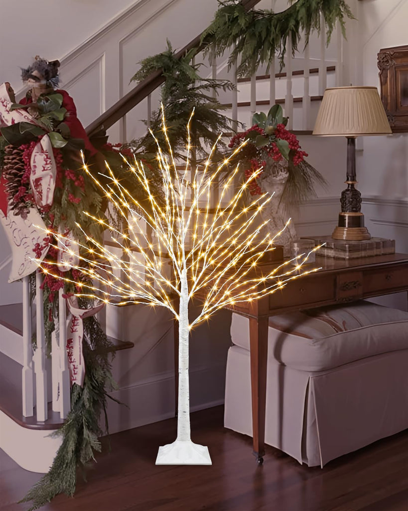 4 FT Lighted White Birch Tree with 432 LED Lights, 8 Modes & Timer