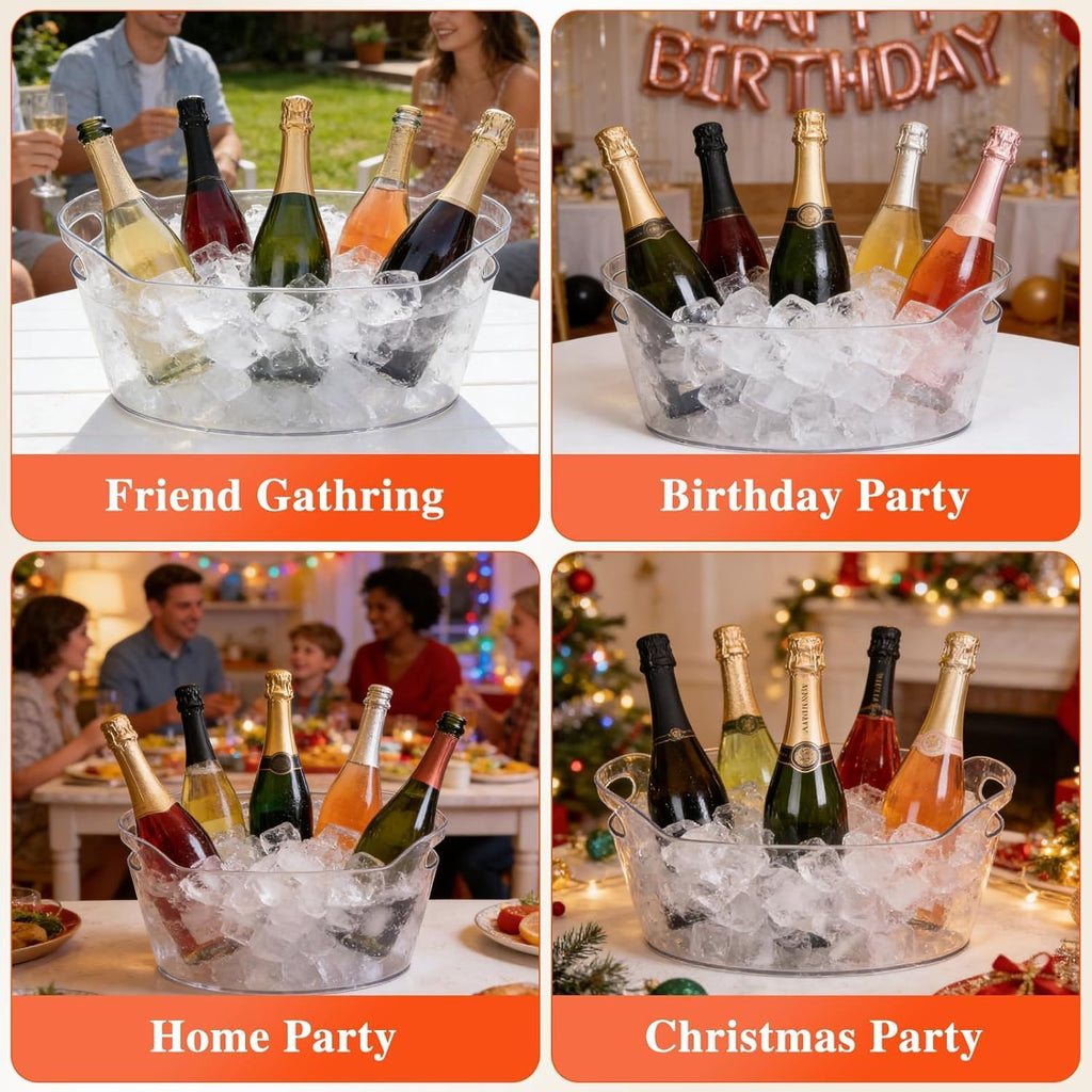 6.5L Ice Bucket for Parties, Large Clear Drink Bucket for Champagne Wine, Beer, Portable Drinking Cooler with 2 - Set of 2