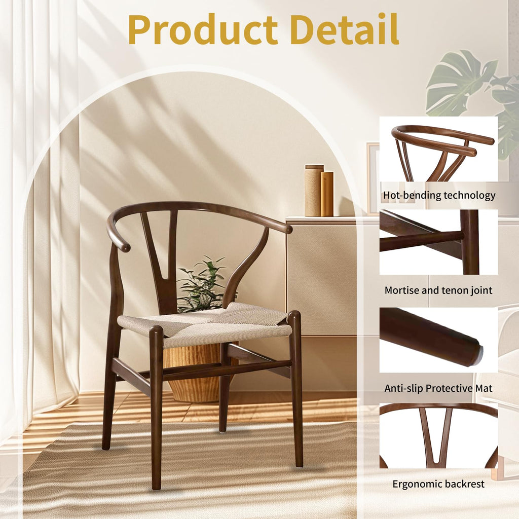 Wishbone Chairs Set of 2, Solid Ash Wood Dining Chair (Walnut)