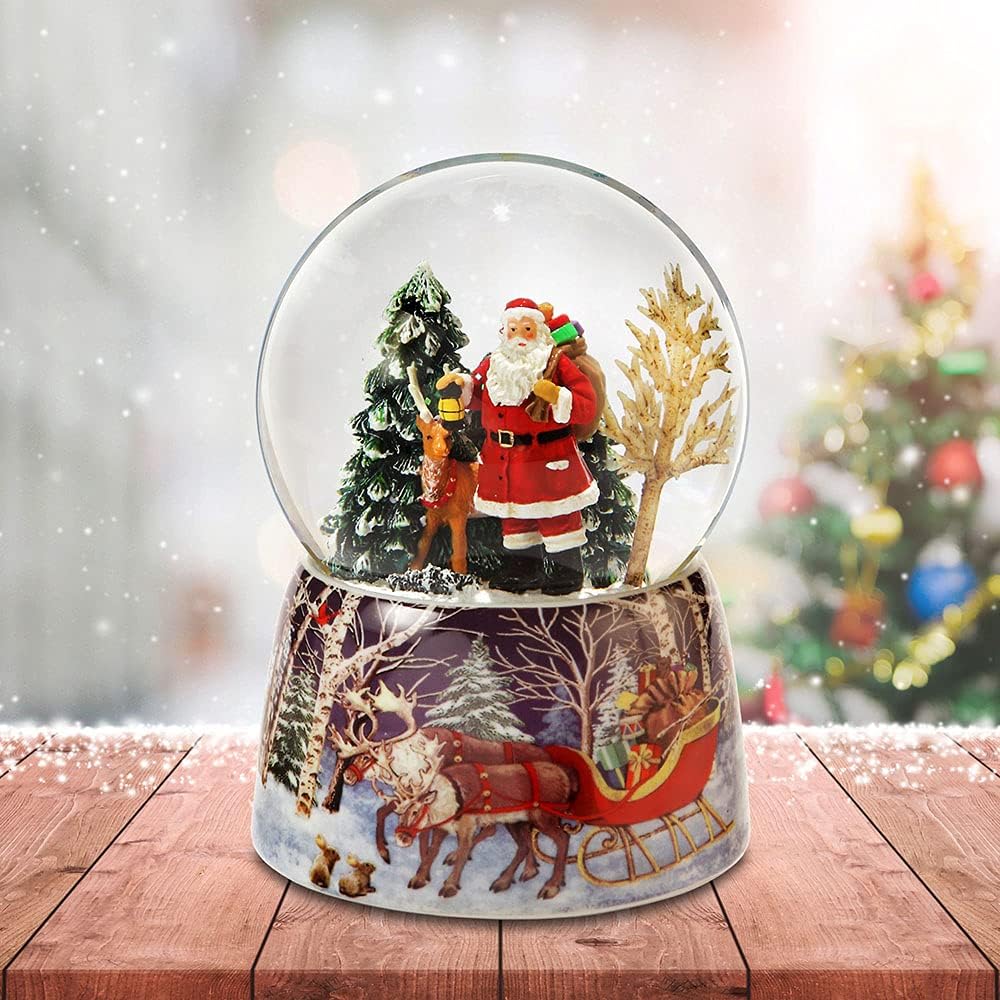 San Francisco Music Box Santa Reindeer Musical Snow Globe