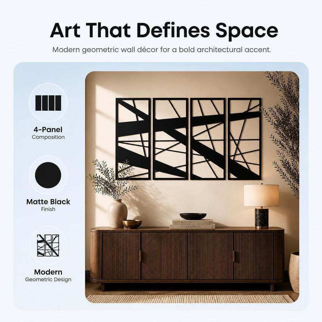 Metal Wall Art Black Abstract,Wall Decor - Set of 4