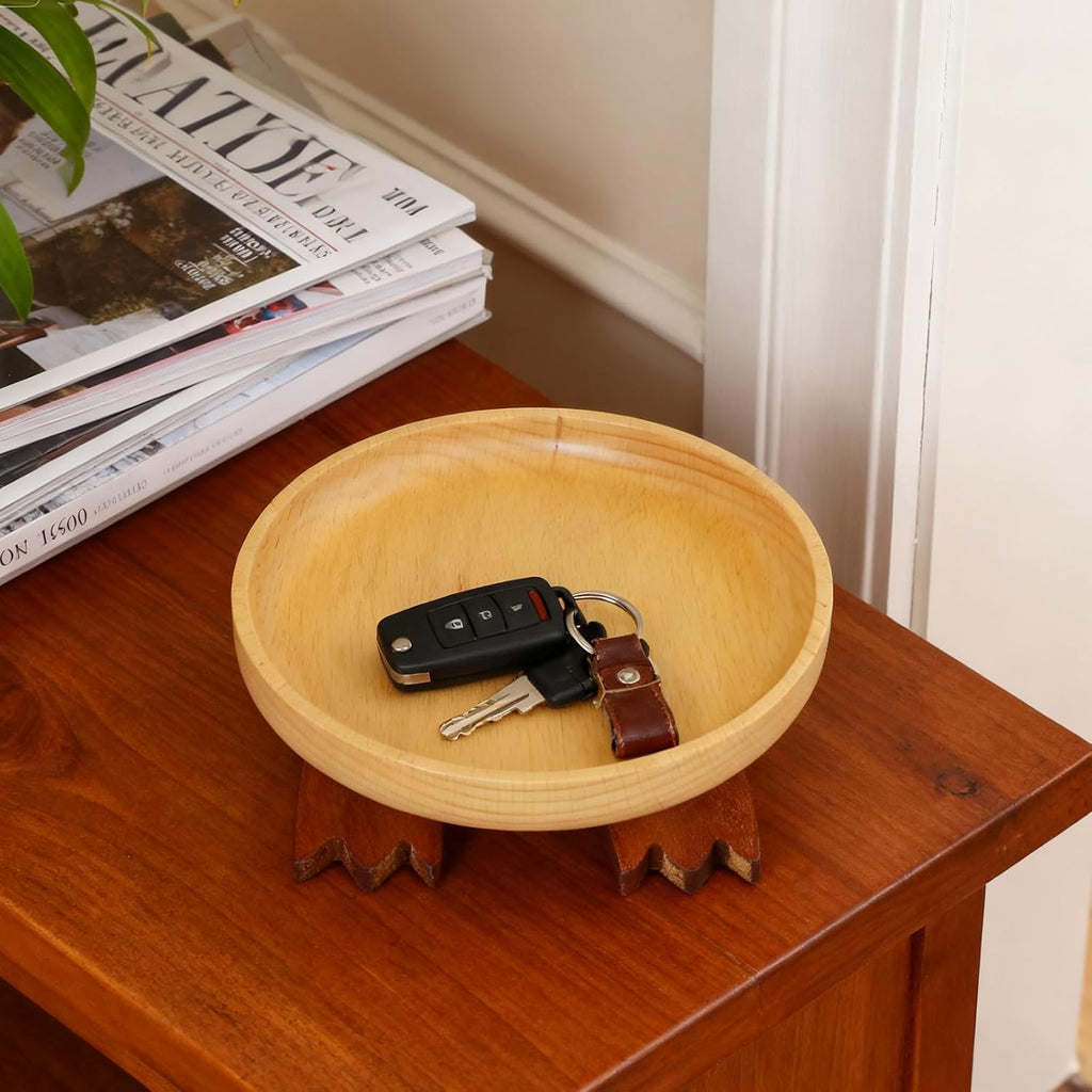 Wood Key Bowl for Entryway Table, Key Tray, Jewelry Tray, Valet Tray with 2 Cute Duck Feet, for Rings, Coins