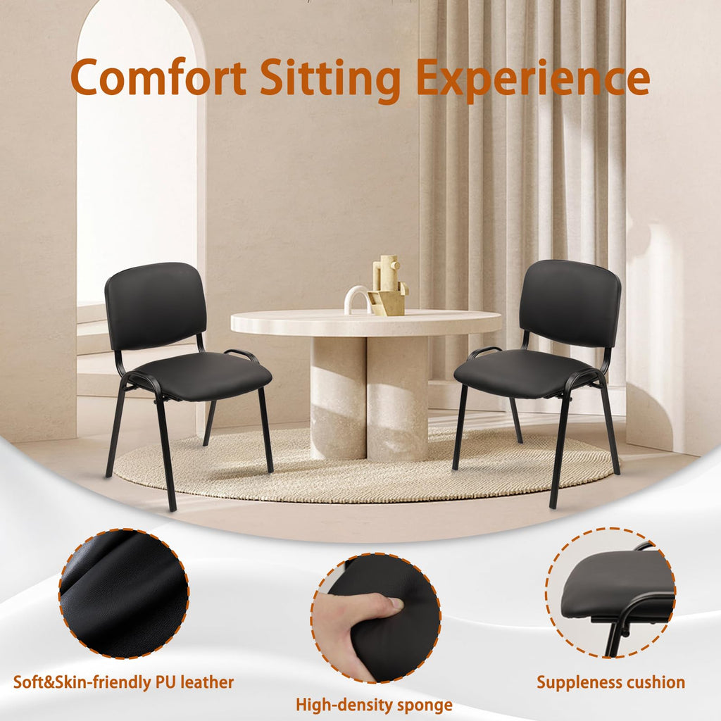 Stackable Waiting Room Chairs, PU Leather Guest Reception Chair with Upholstered Thickene Seat and Back Support