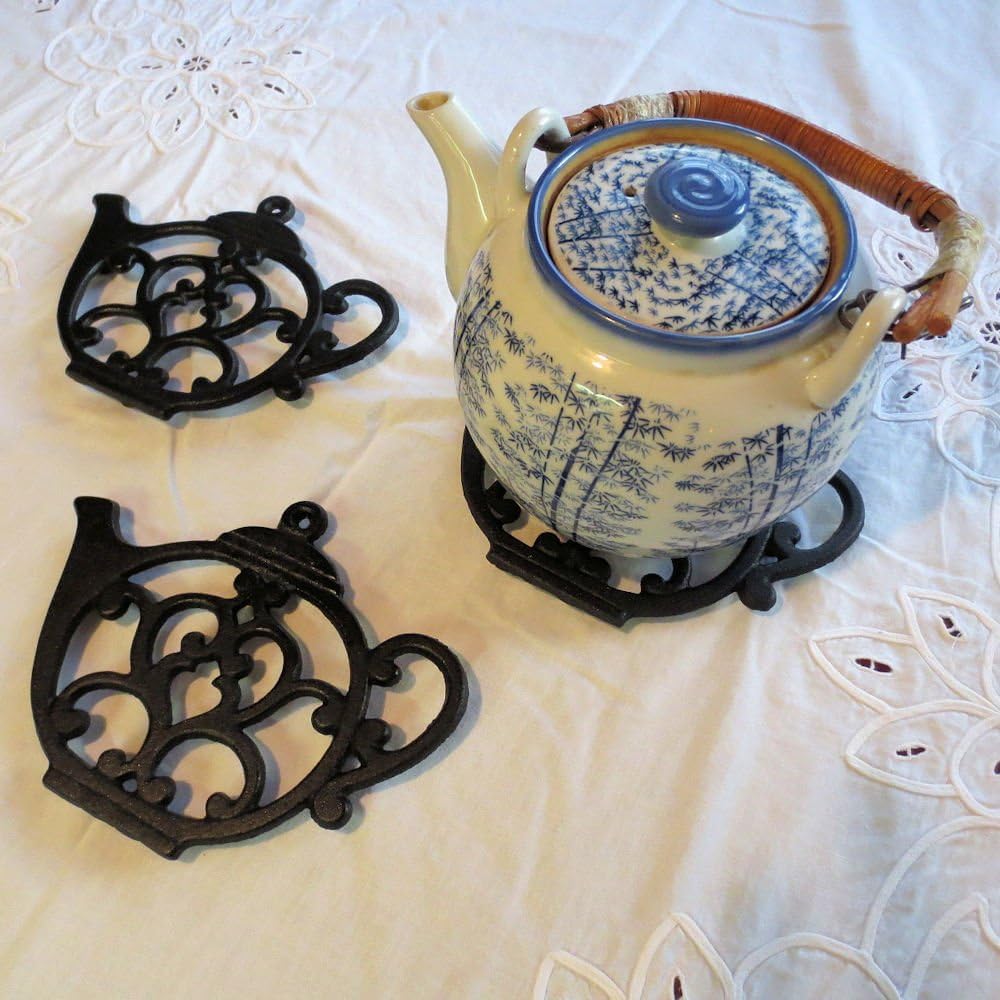 Teapot Cast Iron Trivet for Hot Pots & Kitchen & Dining Table, Gift, Metal Wall Art & Home Decor, 2 or More for Set