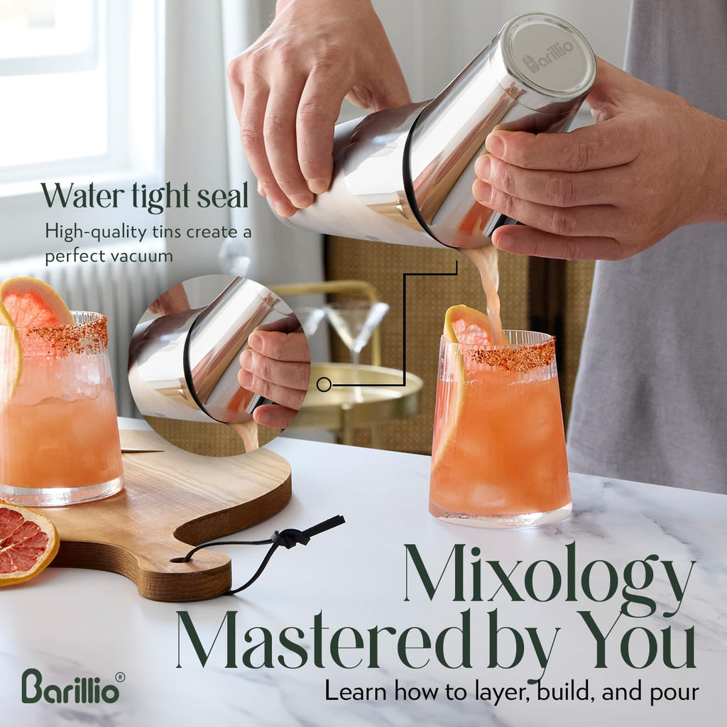 Boston Shaker Set - Stainless-Steel, Weighted, Martini Cocktail Shaker Set w/Strainer & Mixer - Mixology Bartender - Set of 9