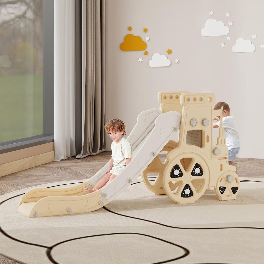 4-in-1 Toddler Slide Playset - Indoor/Outdoor Slide, Basketball Hoop & Climber, Safe Enclosed Steps & Anti-Slip