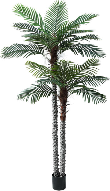 8ft Tall UV Resistant Faux Palm Tree, 96in Artificial Palm Tree Indoor Outdoor, Fake Tree with Real Bark and