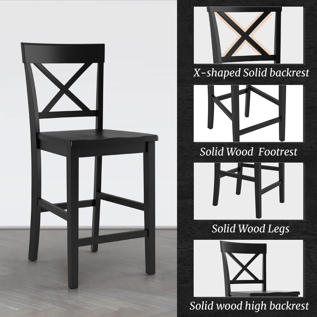 Bar Stools Set of 4, 24" Wooden Barstools with X Back, Black