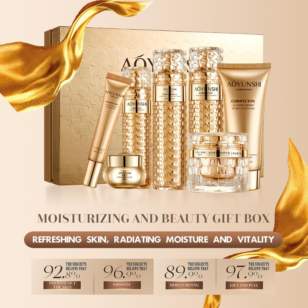 Luxurious Hydrating Skincare Gift Set with Cordyceps Extract - Includes Face Cleanser, Balm, Eye Cream, and 4-Piece