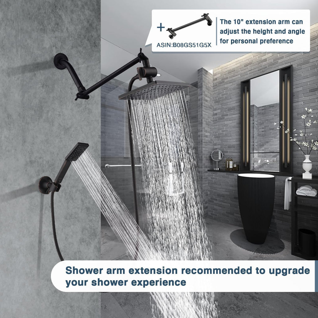 Rain Shower Head with Handheld Spray, 8 Inch Rainfall Shower Head Combo with 60" Hose, Adjustable Dual Square