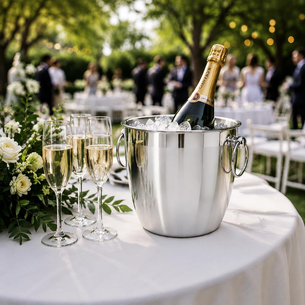 Stainless Steel Champagne Bucket 4 Liter (4.25 Qt), Large Champagne Bucket with Handles for Parties & Celebrations