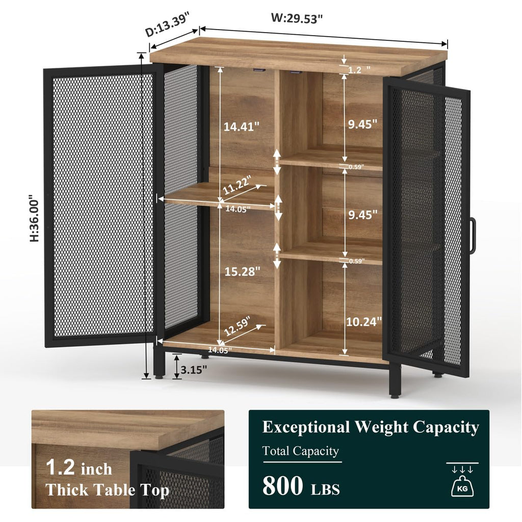 Coffee Bar Cabinet with Storage Kitchen, Rustic Liquor Cabinet, Small Industrial Buffet Sideboard Cabinets (Vintage
