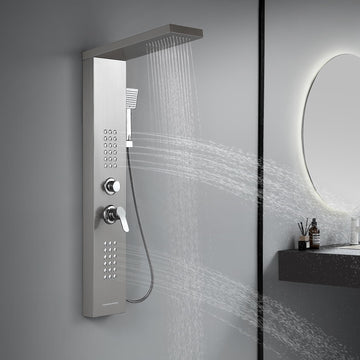 4 in 1 Rainfall Shower Panel Tower with Powerful Body Jets, Brushed