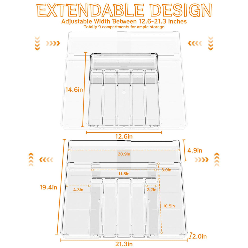 Clear Expandable Silverware Organizers Drawers,Large BPA Free Cutlery Organizer in Drawer,Plastic Utensil Drawer