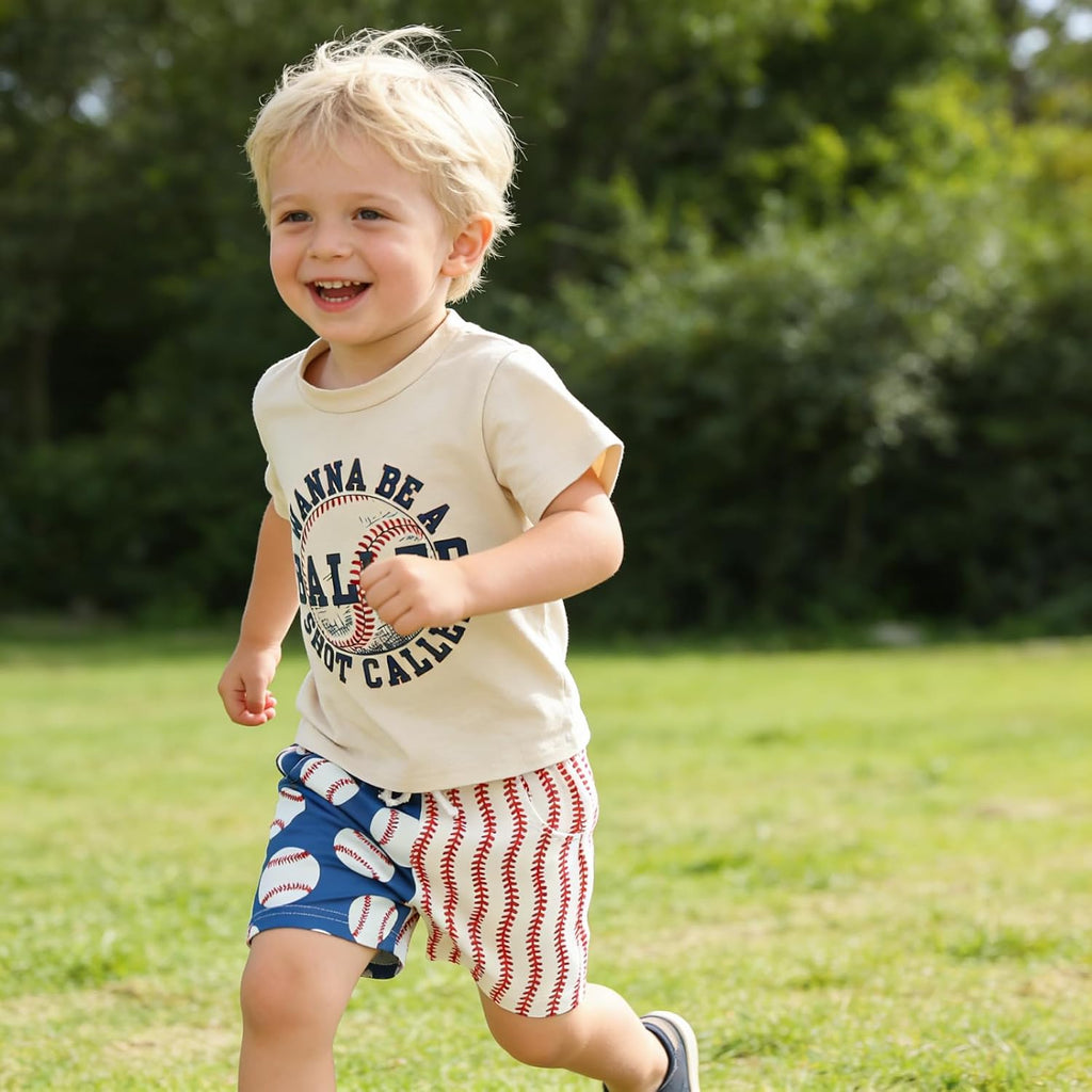 Toddler Baby Boy Baseball Outfits Summer Clothes T-shirt Plaid Shorts Set