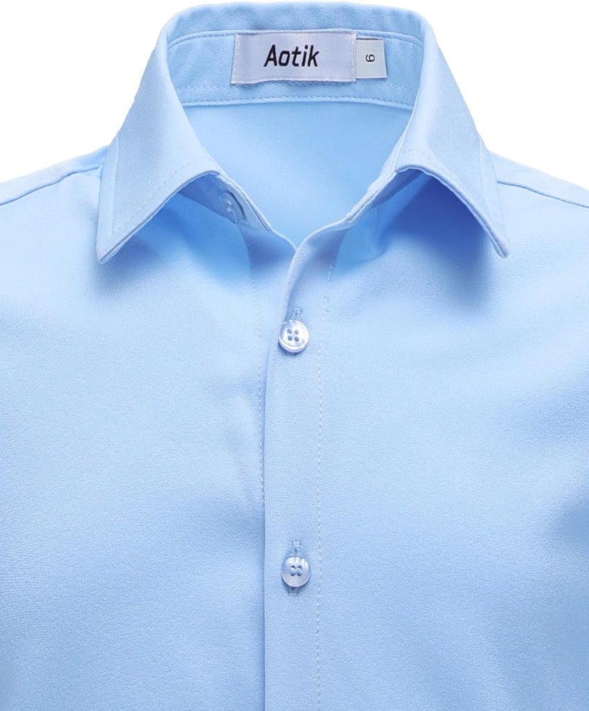 Boys Wrinkle Free Dress Shirts Long Sleeve Stretch Button Down Shirts