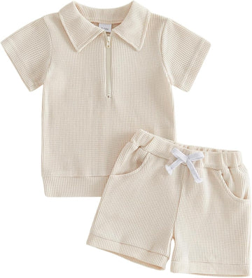 Baby Boy Summer Clothes Waffle Short Sleeve Toddler Shorts Set 2Pcs Outfit Infant Boy Little Kid Boys Clothing
