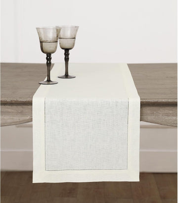 100% Linen Table Runner Ivory, Classic Hemstitch 14 x 108 in | Table Runners for 8-10 seater dining tables and