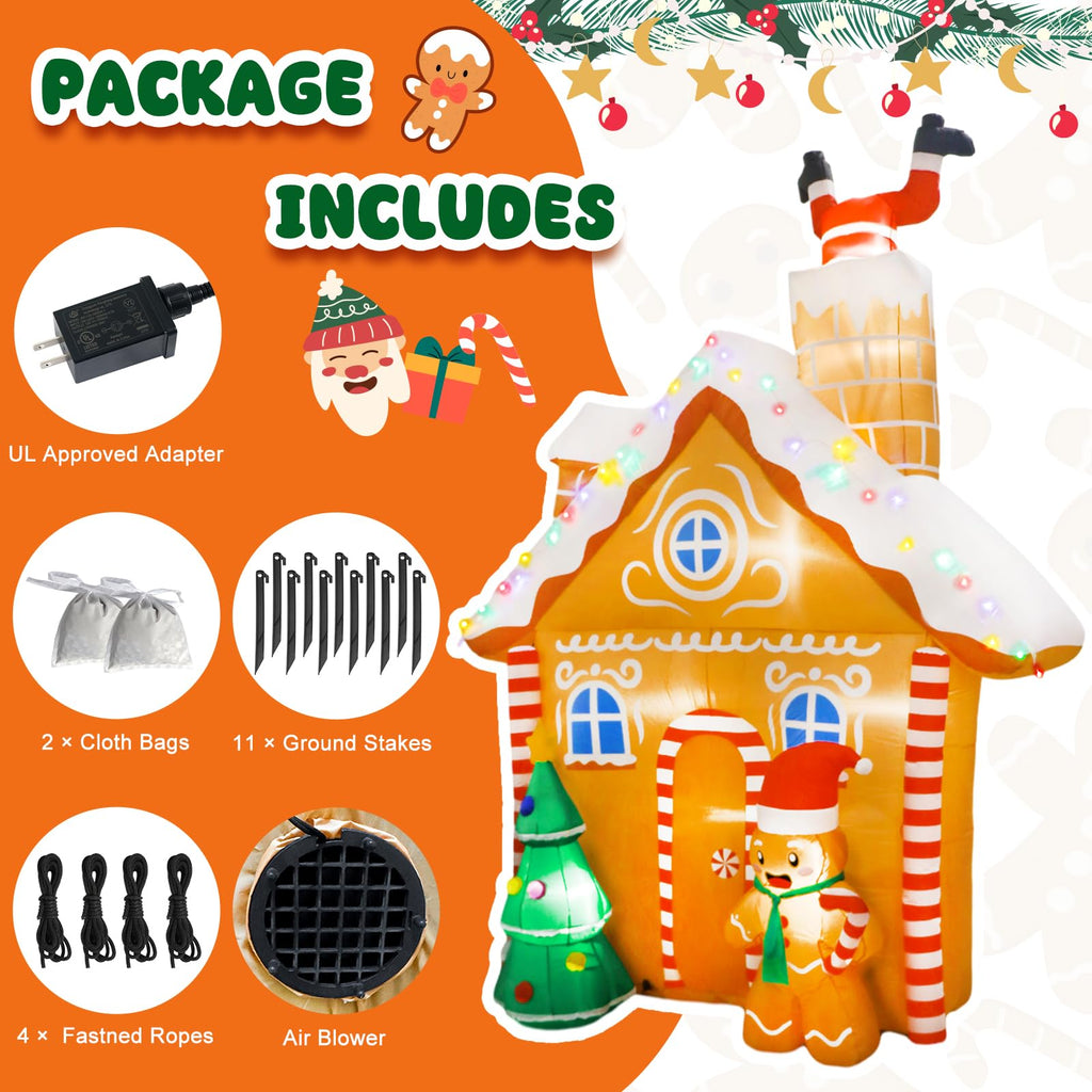 10FT Christmas Inflatables Gingerbread House Decorations, Outdoor Christmas Decorations Built-in LED Gingerbread