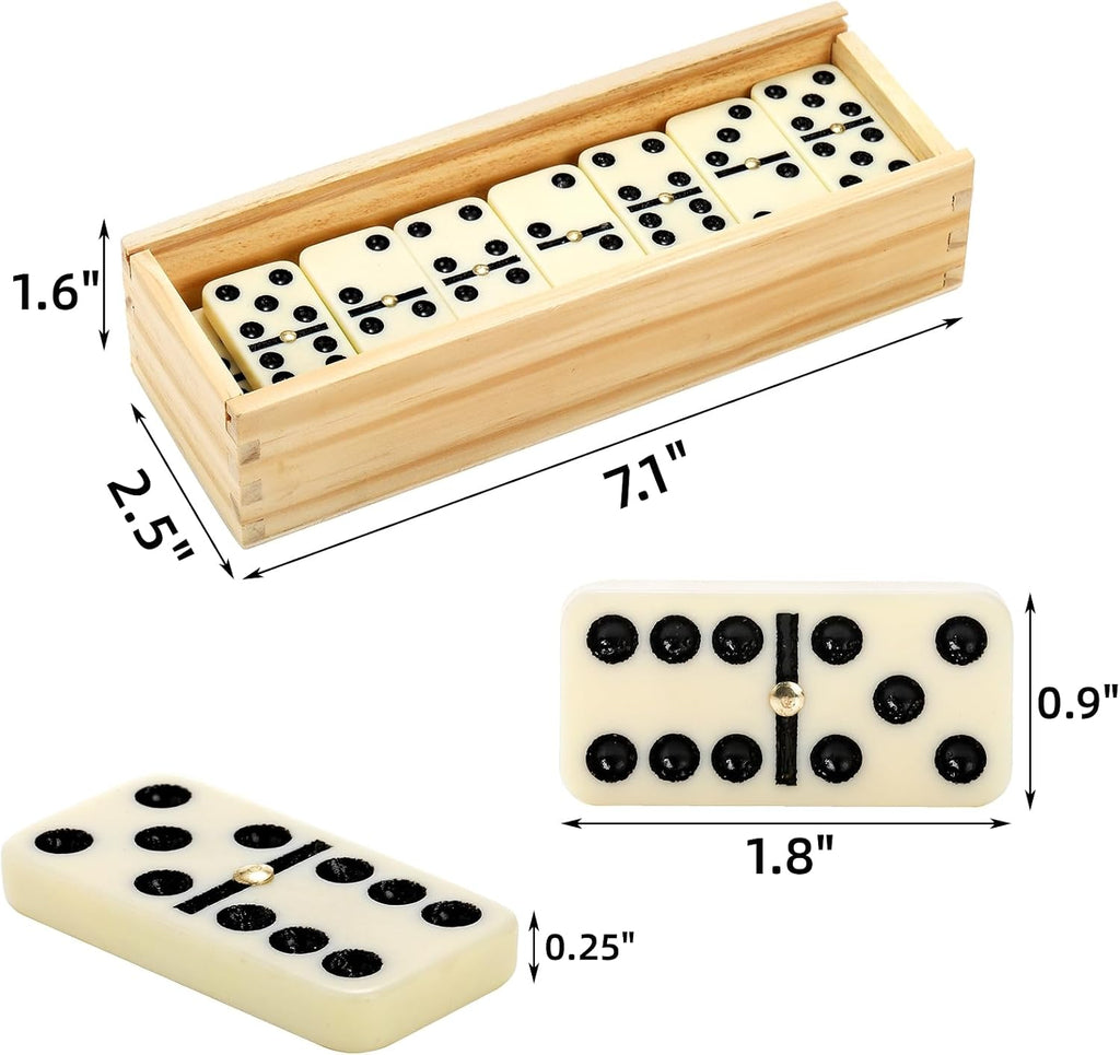 Dominoes Set for Adults, Professional Domino Tiles with Spinner, Double 6 in 2 Portable Wooden Case, 28 Tiles - Set of 56
