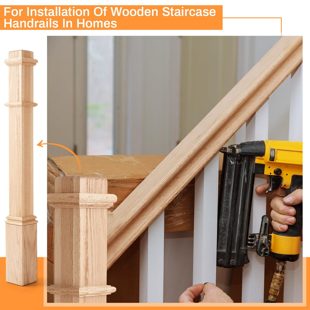 1 Pcs 48 Inch Red Oak Stair Newel Post with 3 1/2" Post and 4 1/2" Pedestal, Wood Box Newel with Pedestal for
