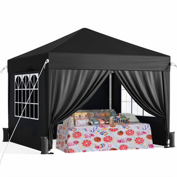 10x10 Pop Up Canopy Tent with 4 Sidewalls, Black