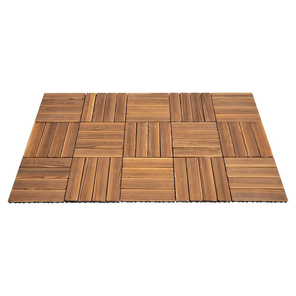 36 Pcs Hardwood Interlocking Patio Deck Tiles, Patio Tiles Outdoor Flooring 12" X 12" Camphor Pine Wood Tiles Indoor
