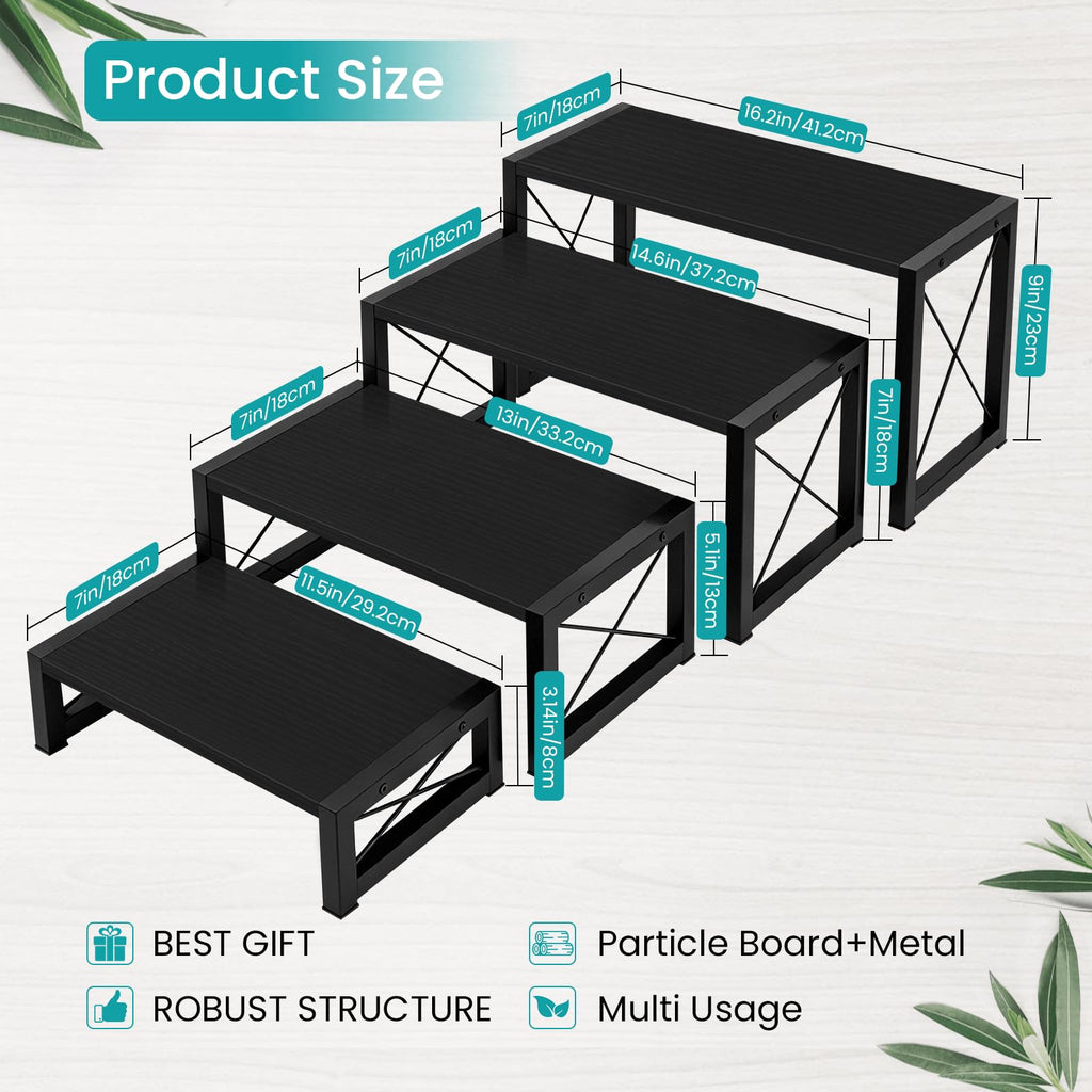 Wooden Risers Display Stands, 4 Tier Cupcake and Dessert Display Stand, Nesting Riser for Buffet Table for Cup Cake