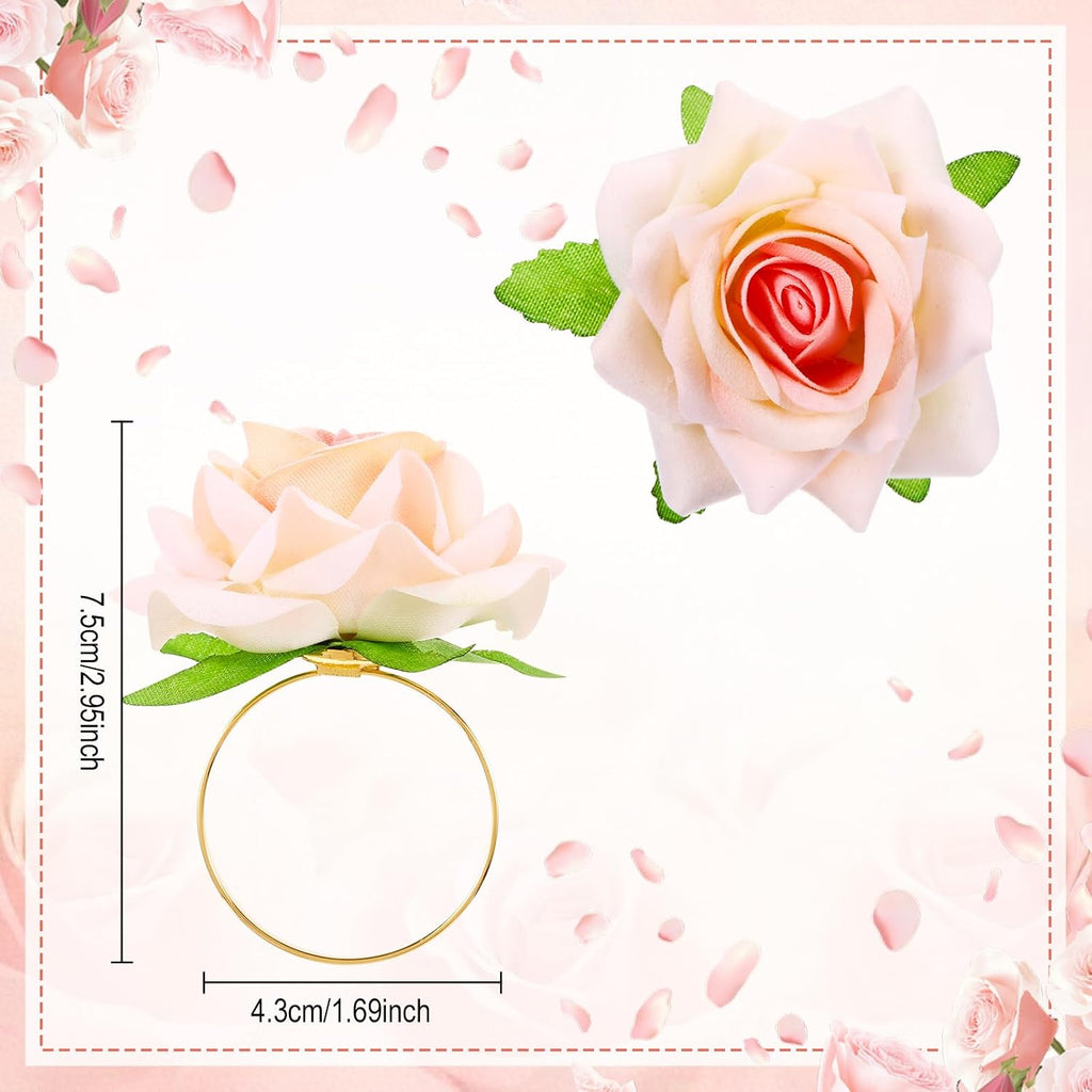 Set Mother's Day Napkin Ring Rose Flower Metal Napkin Ring Designed with Rose Serviette Buckle for Mother's Day - Set of 8
