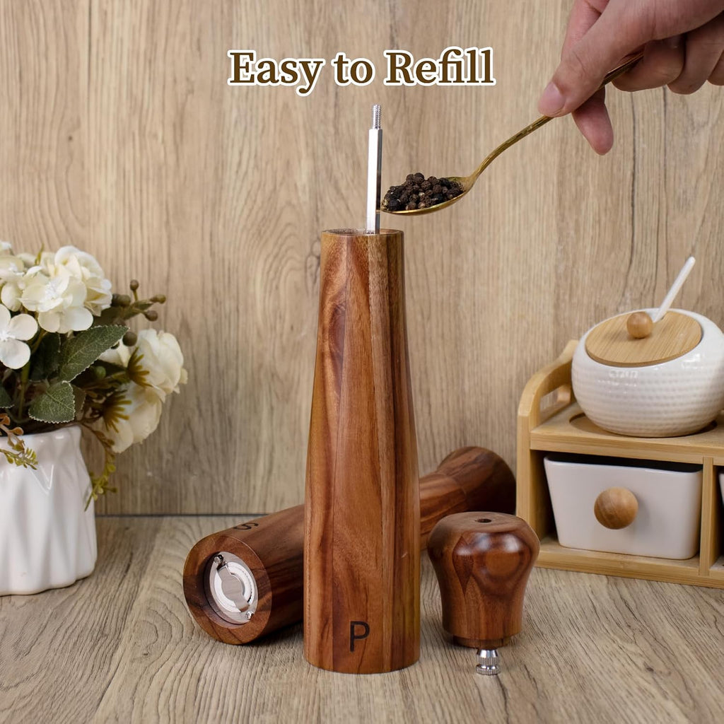 Inch Acacia Wooden Salt and Pepper Grinder Set Manual - Set of 2