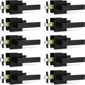 10 Pack Matte Black Door Handles Interior, Passage Door Knobs Closet Door Levers