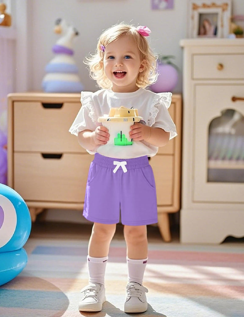 3 Pack Toddler Girls Shorts Cotton Kids Casual Pants with Pockets