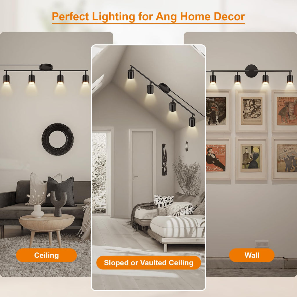 Plug in Track Lighting LED, Track Lighting Fixtures Ceiling, Black 4-Light Kitchen Light Kit, Plug in Wall Light