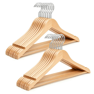 Premium Wooden Hangers with Extra Thick Hook and Non Slip Pants Bar, Luxury Suit Hangers for Closet with Notches for