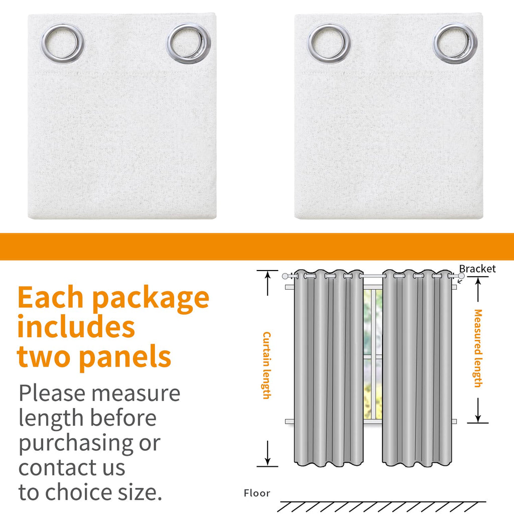 White Linen Blackout Curtains 63 Inch Length, Thermal Insulated Window Drapes Extra Wide with Grommet Full Room