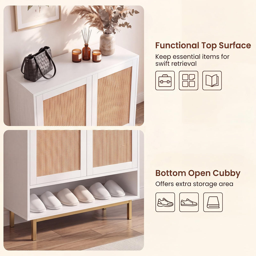 6-Tier Shoe Cabinet, 43" Tall Shoe Rack Cabinet with Doors, White