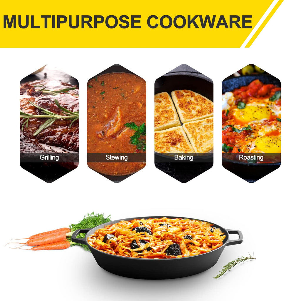 Pre-Seasoned Large Cast Iron Skillet 17 Inch, Dual Handle Outdoor Camping Frying Pan, Pizza Pan, Use for Grill