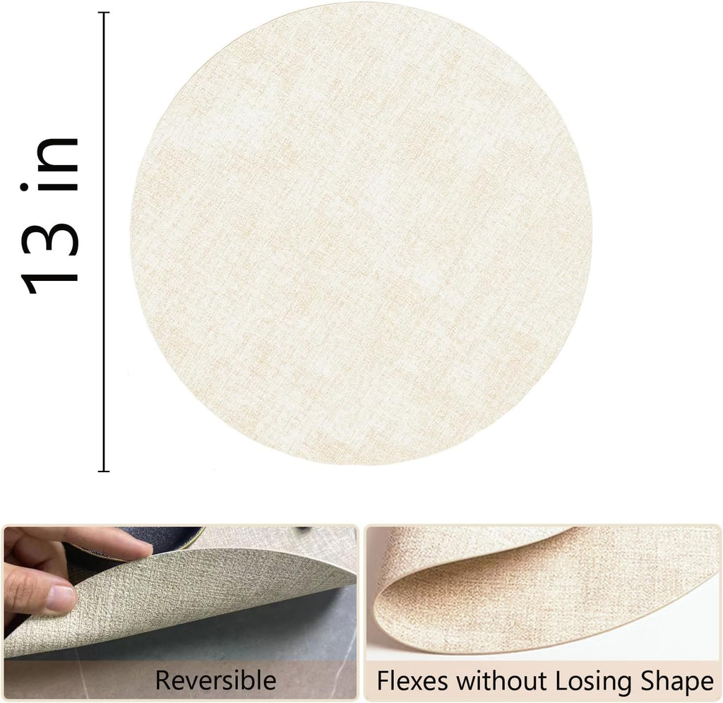 Round Placemats, 13 Inch Reversible Faux Leather Waterproof and Heat Resistant Place Mats, Beige Oilproof - Set of 4