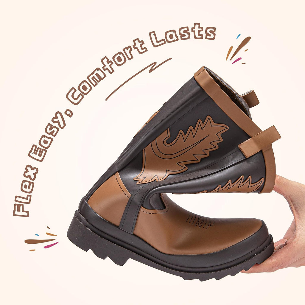 Cowboy Kids Rain Boots Waterproof Rubber Boots for Boys and Girls