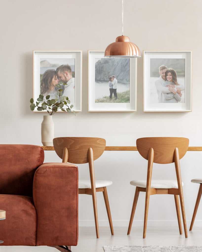 Gibson Modern Wall Picture Frame Set of 3; 14x18 matted to 11x14; White and Natural; Modern Three-Piece Frame Set for