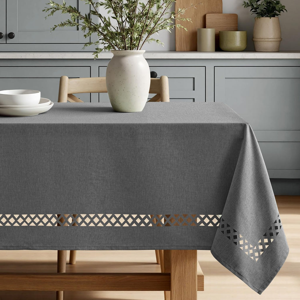 Grey Rectangle Tablecloth with Decorative Cutouts 52x70 Inch
